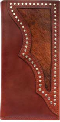 3D Belt Company W954 Chestnut Wallet with Fancy Corner Overlay Trim with Hair on Calf Inlay